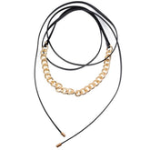 Kaamastra Long gold chain with black leather choker